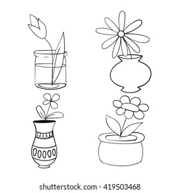 Pot plants set, vector illustration flowers in pots 