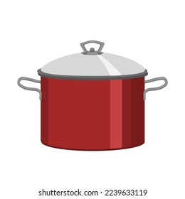 La olla es de color rojo con una tapa... accesorios de cocina. Aislada sobre un fondo blanco.Ilustración vectorial de los platos.