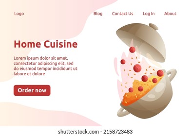 Pot with rice and vegetable vector landing page.