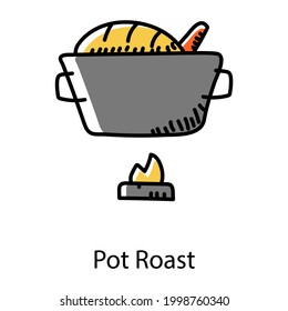 Pot roast doodle style icon, editable vector 