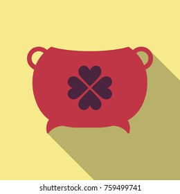 Pot. Saint Patrick's Day Gold Piled Cauldron or Caldron. Leprechaun Money Pot icon.