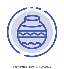 Pot, Sand, Water, Pongal, Festival Blue Dotted Line Line Icon