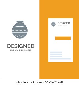 Pot, Sand, Water, Pongal, Festival Grey Logo Design and Business Card Template