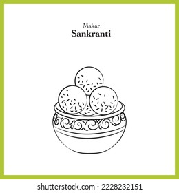 pot with sankranti sweets line drawing