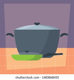 pot and saucepan preparation cooking flat design