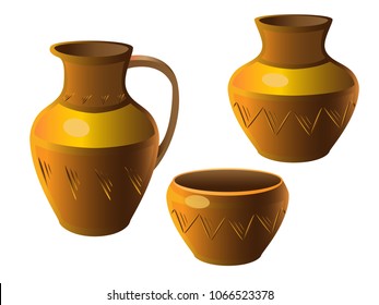 Pot. A set of pottery. Ethnic ceramics with ornament. Pottery. ceramic.