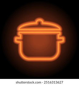 Pot simple icon vector. Flat design. Orange neon on black background.ai