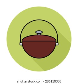 Pot. Single flat color icon on the circle. Vector illustration.