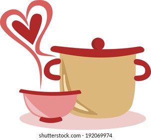  Pot of soup and a plate menu vector illustration