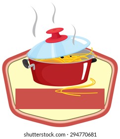 Pota de espagueti con pancarta vacía para texto