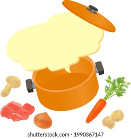 Pot and steam, with vegetables vector illustration