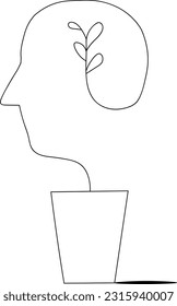 pot with a stem in the shape of a man's face and in the center some leaves