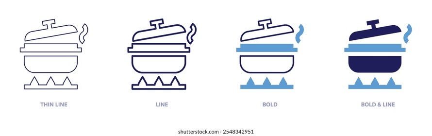 Pot for stewing icon in 4 different styles. Thin Line, Line, Bold, and Bold Line. Duotone style. Editable stroke.