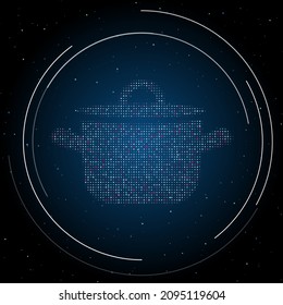 The pot symbol filled with white dots. Pointillism style. Some dots is pink. Vector illustration on blue background with stars