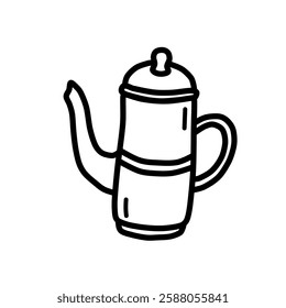 Pot tea with vector line art . Sign and symbol. Clip art, minimalist simple outline. Hand drawing food and drink illustration. Sticker print design
