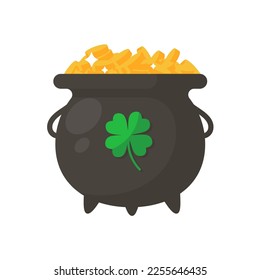 A pot that holds a lot of gold coins. Wealth concept for Saint Patrick's party