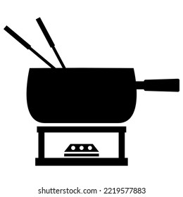 Pot used for traditional cheese fondue. Fondue caquelon vector graphic.