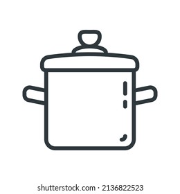 Pot vector line icon isolated on white transparent background. Symbol of kitchen appliance.
