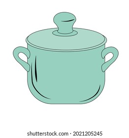 Ilustración del material vectorial de la olla. Utensilios de cocina para hacer sopa. Aislado sobre un fondo blanco.