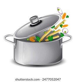 A pot with vegetables on a white background. Vector illustration