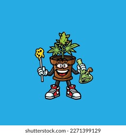 pot weed vector smoking joint hold nug weed cartoon