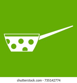 Pot with white dots and handle icon white isolated on green background. Vector illustration