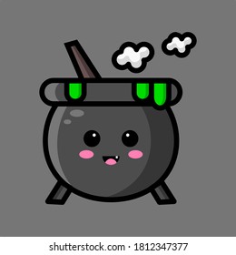 pot witch cartoon vector icon illustration, perfect for sticker , card etc.