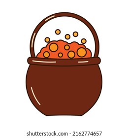 Una olla de poción de bruja, resaltada sobre un fondo blanco. Un símbolo de brujería. Un elemento para Halloween en un estilo plano