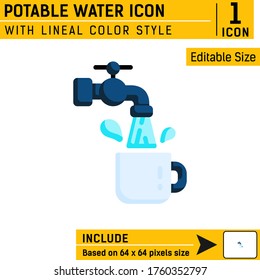 Potable water icon. Water tap and mug premium symbol with flat style isolated on white background. Vector illustration design template for graphic, website, mobile app, logo, drink, print and more