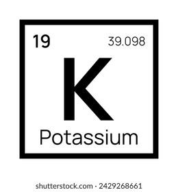 Potasio elemento químico de la tabla periódica. Símbolo aislado vectorial K