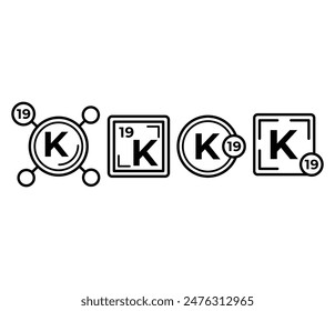 Kalium Chemical Icons Symbol Vektorgrafik Design Simple Black White Color Vorlage Sets