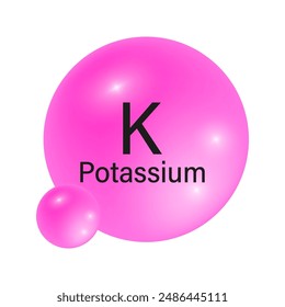 Kalium-Element-Symbol. Pinkfarbene Farbverlaufskugel. Atomsymbol K. Vektorillustration.