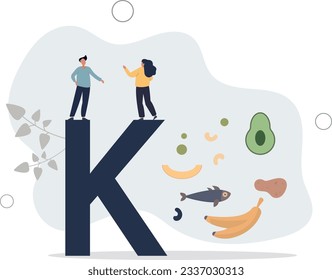 Potassium in food as natural mineral source for health.Healthy eating with organic nutrients and vitamins.flat vector illustration.