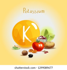 Potassium In Food. Natural Organic Products With A High Content Of Potassium. Healthy Nutrition As The Basis Of A Healthy Lifestyle.