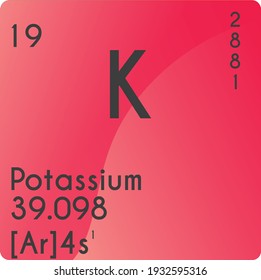 Potassium K Alkali Metal Chemical Element Vector Illustration Diagram, With Atomic Number, Mass And Electron Configuration. Simple Gradient Design For Education, Lab, Science Class.
