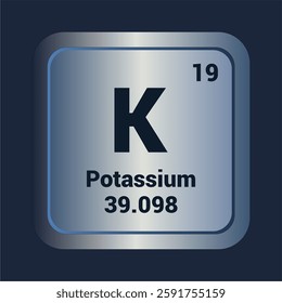 Potassium K icon. Number nineteen. Mass 39.098 detail. Vector Background.