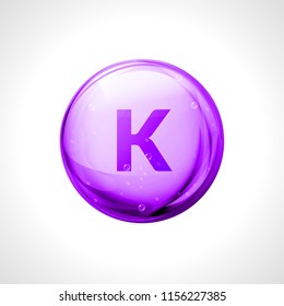Potassium natural organic healthy product. Diet food nutrition care. Potassium shiny icon pill supplement.