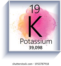 Potassium Periodic Table Element Icon On White Background, Watercolor Style Vector Illustration
