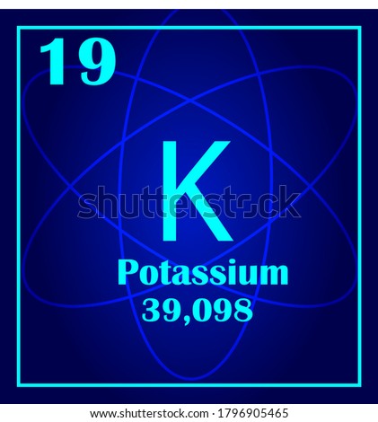 Potassium simple style tile icon. Chemical element of periodic table. Atom on a blue background