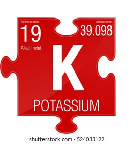 Potassium symbol. Element number 19 of the Periodic Table of the Elements - Chemistry - Puzzle piece with red background