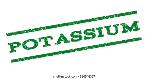 Potassium watermark stamp. Text tag between parallel lines with grunge design style. Rubber seal stamp with scratched texture. Vector green color ink imprint on a white background.