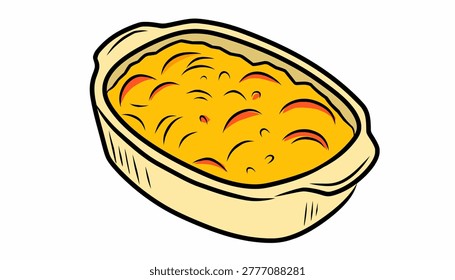 Potato Au Gratin with Baked Dish Illustration Flat Vector Style