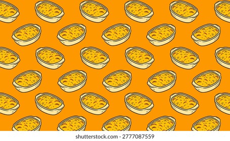 Potato Au Gratin Seamless Pattern with Baked Dish Illustration Flat Vector Style