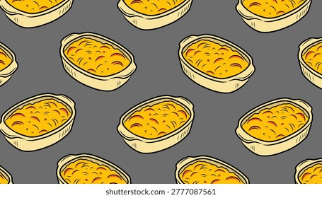 Potato Au Gratin Seamless Pattern with Baked Dish Illustration Flat Vector Style