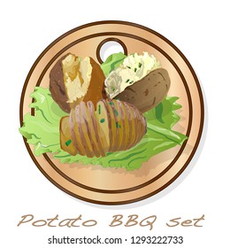 Potato BBQ vector illustration set isolated white background.