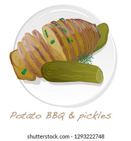 Potato BBQ vector illustration set isolated white background.