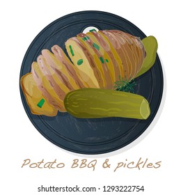 Potato BBQ vector illustration set isolated white background.