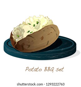 Potato BBQ vector illustration set isolated white background.