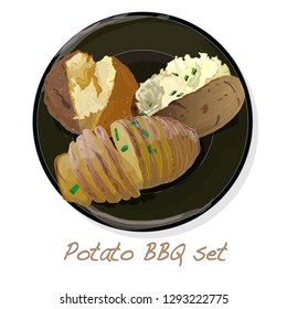 Potato BBQ vector illustration set isolated white background.