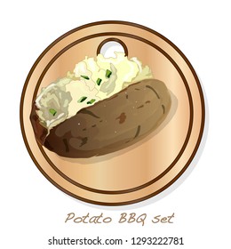 Potato BBQ vector illustration set isolated white background.
